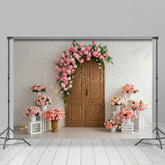 Lofaris Floral Arch Wooden Door White Brick Wedding Backdrop